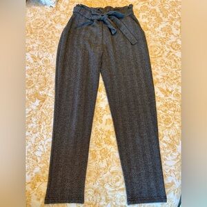 Ambiance Charcoal Women's Paper Bag Pull On Herringbone Stretch Trouser Pants